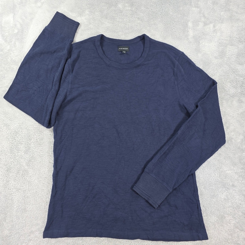 Club Monaco Slub Waffle Knit Long Sleeve Tee Navy Blue Large Loungewear Normcore